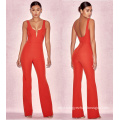 Red Sexy Jumpsuit with Slip Collarless Jumpsuit